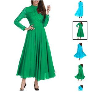 Roiii Green Maxi Long Sleeve Lace Dress XXL